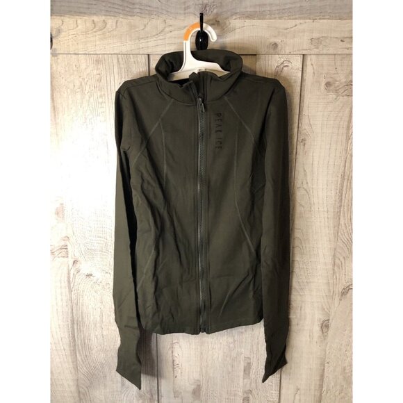 Womens Peak Ice Olive Green Figure Skating Jacket Slim Fit Full Zip Size Medium - Picture 2 of 5
